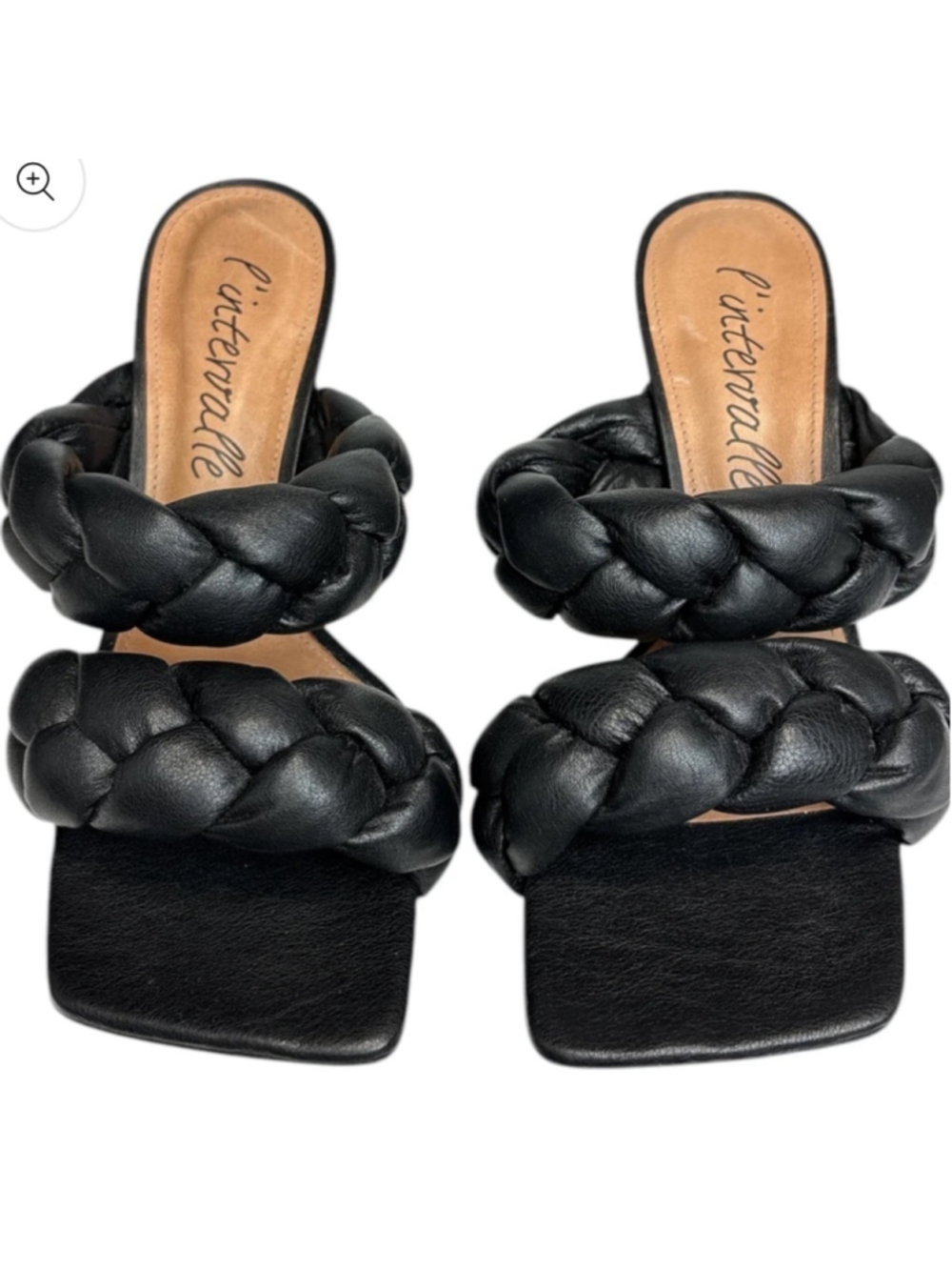 L’INTERVALLE Braided Black Leather Square Toe Heels